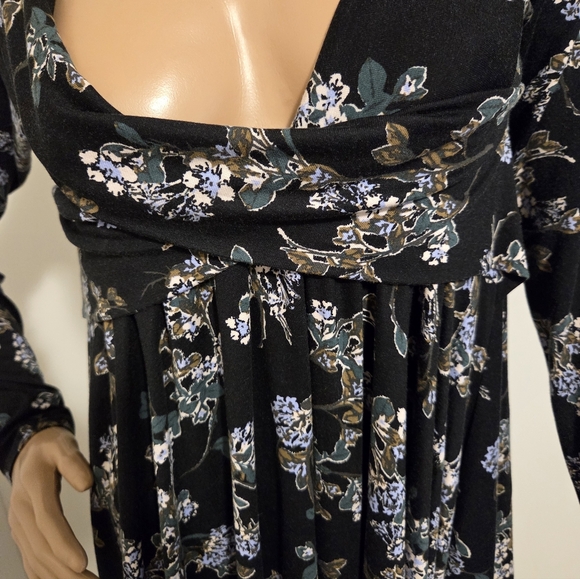 Free People Black Floral Draped Neckline Tunic/Mini Dress - Picture 9 of 10